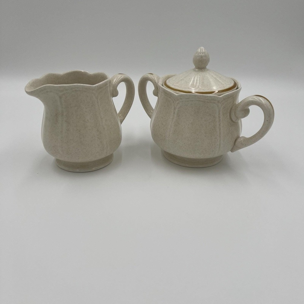 Ironstone Cream Prairie Bouquet Ceramic Sugar Bowl with‎ Lid and Creamer Set